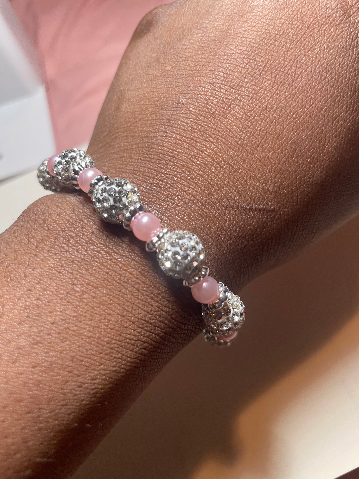 Pink and Silver Bead Bracelet