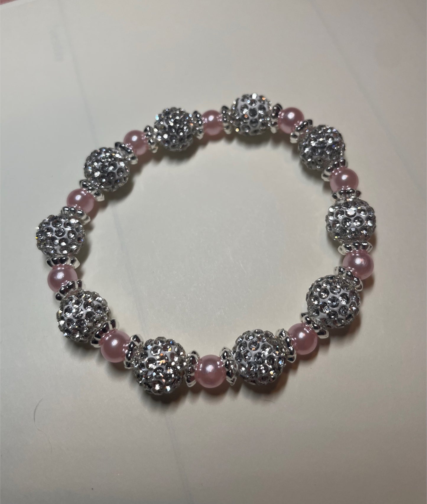 Pink and Silver Bead Bracelet